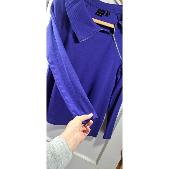 Rafaella Zipper Collar Sweater. Medium Long Sleeve in Royal Blue. Cotton Spandex - Picture 5 of 8